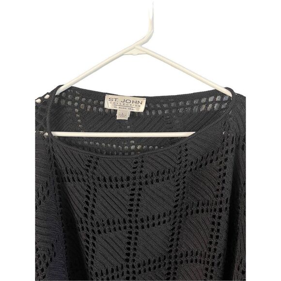 St. John Collection Women Black Ladder Lace Cut-Out Fringe Poncho Sweater Large - Picture 12 of 14